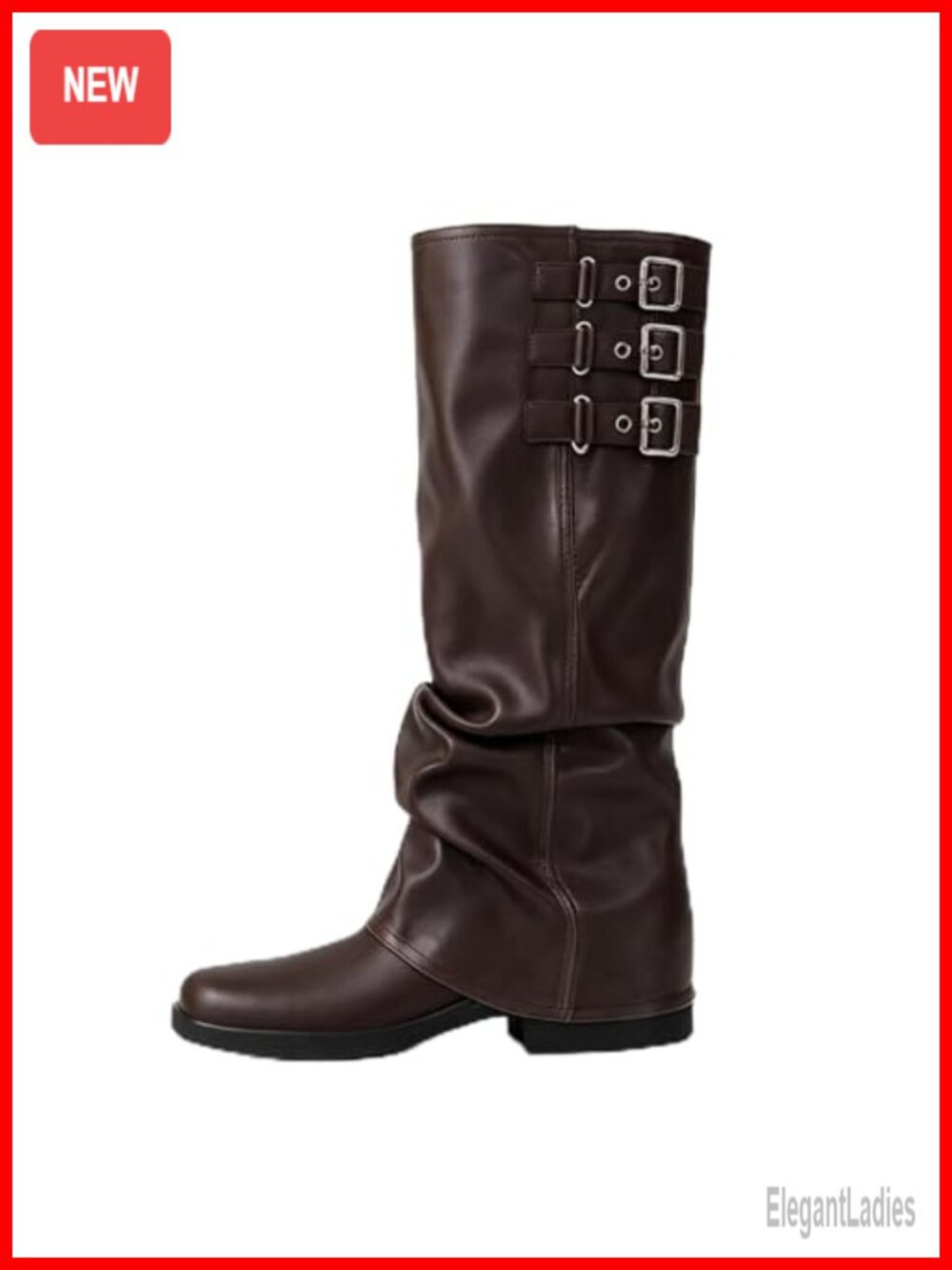 Slouchy Knee High Boots Faux Leather Pull On Chunky Low Heel Platform